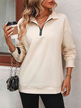 Load image into Gallery viewer, Mandy Zip-Up Dropped Shoulder Sweatshirt  ** 5-10 business day shipping! **