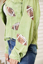 Load image into Gallery viewer, Football Patch Raw Hem Shacket ** 5-10 business day shipping! **
