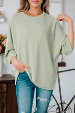 Load image into Gallery viewer, Ribbed Roll-Tab Sleeve Chest Pocket Oversize Top