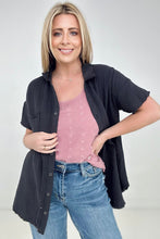 Load image into Gallery viewer, New Color - Zenana "April" Gauze Button Down Raw Edge Short Sleeve Top