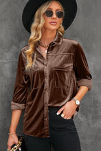 Load image into Gallery viewer, Button Up Collared Neck Long Sleeve Velvet Shirt  ** 5-10 business day shipping **