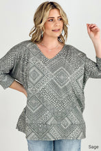 Load image into Gallery viewer, BiBi Aztec Print French Terry V Neck Top