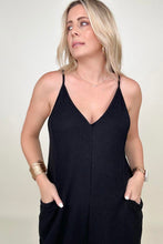 Load image into Gallery viewer, Textured Black Sleeveless V-Neck Pocketed Jumpsuit