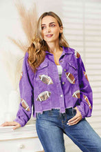 Load image into Gallery viewer, Football Patch Raw Hem Shacket ** 5-10 business day shipping! **