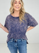 Load image into Gallery viewer, Zenana Acid Wash Front Pocket Raw Edge Top