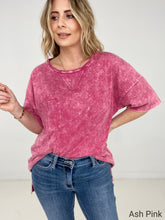 Load image into Gallery viewer, Zenana Acid Wash Front Pocket Raw Edge Top