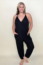 Load image into Gallery viewer, Textured Black Sleeveless V-Neck Pocketed Jumpsuit