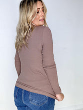Load image into Gallery viewer, Ribbed Knit Long Sleeve V Neck Top With Chest Pocket
