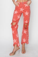 Load image into Gallery viewer, RISEN Full Size Distressed Raw Hem Star Pattern Jeans
