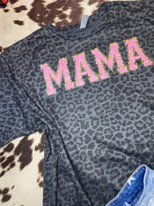 MAMA leopard faux-embroidered chenille letter graphic tee