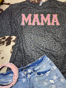 MAMA leopard faux-embroidered chenille letter graphic tee