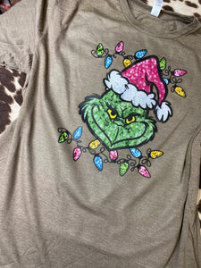 Sequin-look grinch with lights tee/hoodie (multiple colors!)