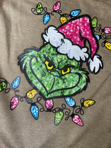 Sequin-look grinch with lights tee/hoodie (multiple colors!)