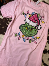 Load image into Gallery viewer, Sequin-look grinch with lights tee/hoodie (multiple colors!)
