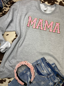 SWEATSHIRT OR TEE MAMA faux-embroidered chenille letter graphic tee