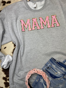 SWEATSHIRT OR TEE MAMA faux-embroidered chenille letter graphic tee