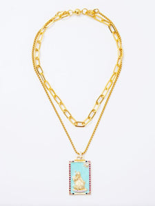 Melania Clara Double Layer Enamel Fortune Tarot Cards Pendant Necklace