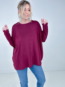 Zenana Luxe Rayon Oversized Round Neck Front Pocket Top