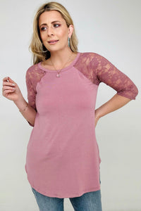 Zenana Plus Lace Half Sleeve Round Neck & Round Hem Top