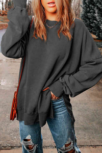 Dropped Shoulder Round Neck Long Sleeve Blouse  ** 5-10 business day shipping! **