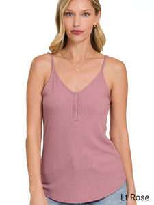 Zenana Ribbed Snap Button Closure Cami Top