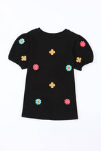 Load image into Gallery viewer, Embroidered Floral Puff Sleeve Tee
