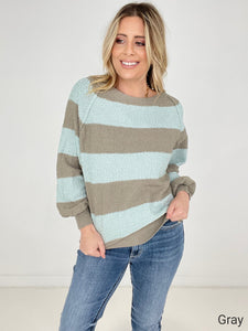 Round Neck Long Sleeve Colorblock Sweater