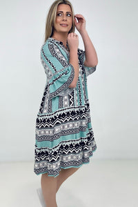 Easel "Reva" Bell Sleeve Boho Print Dress