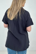 Load image into Gallery viewer, New Color - Zenana &quot;April&quot; Gauze Button Down Raw Edge Short Sleeve Top
