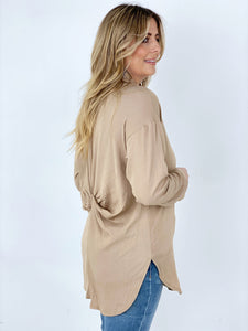 Easel "Twisted Tunic" Solid Button Down Tunic Shirt