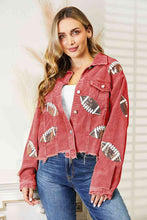 Load image into Gallery viewer, Football Patch Raw Hem Shacket ** 5-10 business day shipping! **
