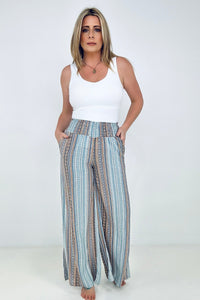 Cozy Co "Boho Vibes" Smocked Waistband Palazzo Pants