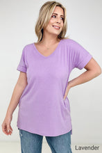 Load image into Gallery viewer, Zenana &quot;Simply Spring&quot; Ribbed V-Neck High-Low Hem Top with Side Slits
