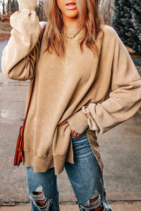 Dropped Shoulder Round Neck Long Sleeve Blouse  ** 5-10 business day shipping! **