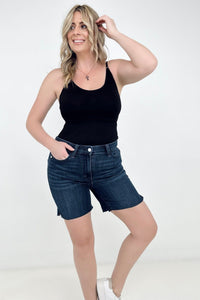 Judy Blue MR Mid Length Cut Off Denim Shorts