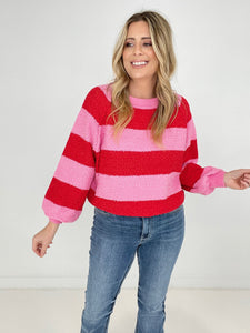 Round Neck Long Sleeve Colorblock Sweater