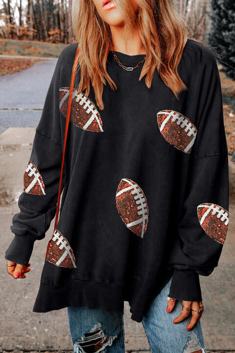 Sequin Football Patch Slit Sweatshirt  ** 5-10 business day shipping! **