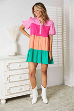 Load image into Gallery viewer, Double Take Color Block Buttoned Puff Sleeve Dress
