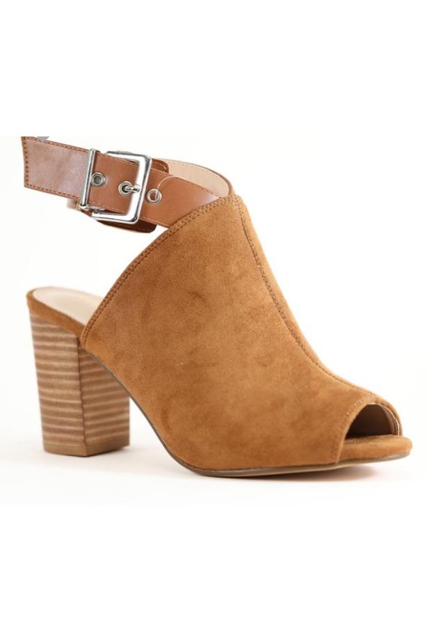 Peep toe chunky heel sandals in toffee- FINAL SALE!