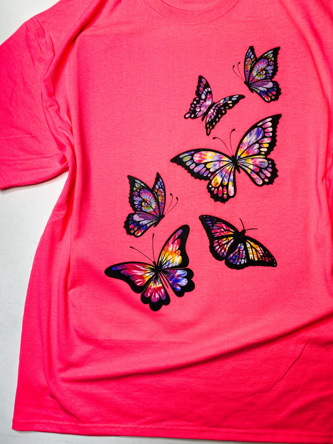 Tie dye Butterfly neon pink graphic tee