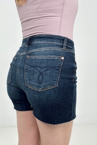 Judy Blue High Waist Super Dark Wash Buttoned Fly Cut Off Denim Shorts