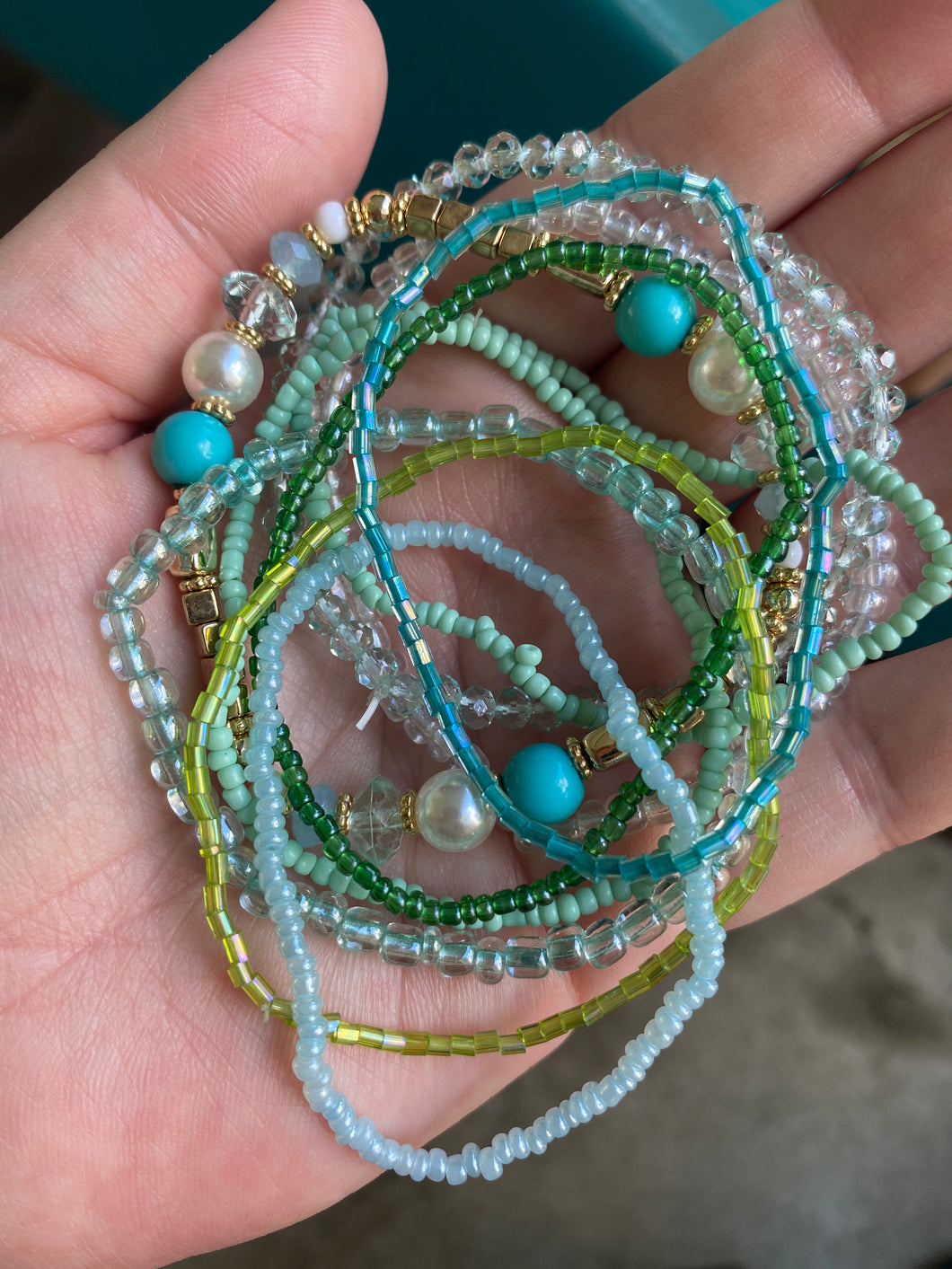 Light Blue/green Aqua Stretchy bracelet set- FINAL SALE