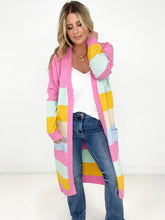 Load image into Gallery viewer, Candy Ribbon Color Block Long Knit Cardigan
