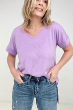 Load image into Gallery viewer, Zenana &quot;Simply Spring&quot; Ribbed V-Neck High-Low Hem Top with Side Slits
