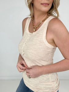 New Color - Zenana Melange Ribbed Button Closure Scoop Neck Top