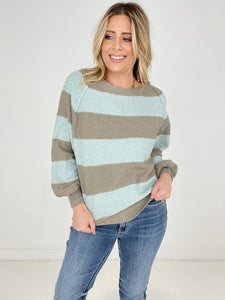 Round Neck Long Sleeve Colorblock Sweater