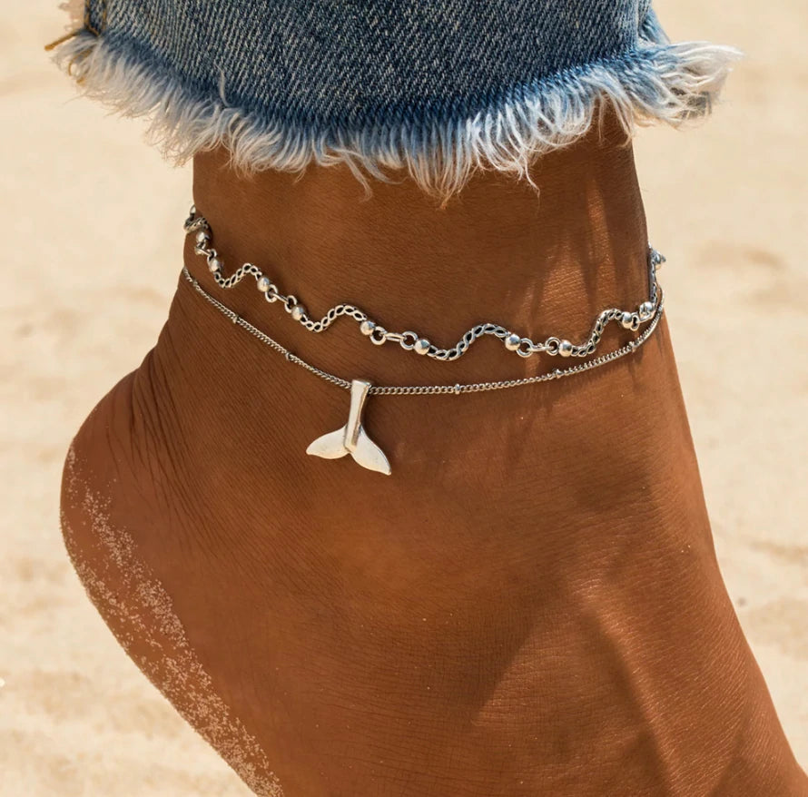 Silver Whale Tail anklet- FINAL SALE