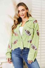 Load image into Gallery viewer, Football Patch Raw Hem Shacket ** 5-10 business day shipping! **
