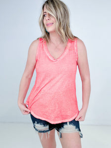 Zenana Washed Raw Edge V-Neck Tank Top