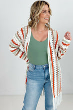 Load image into Gallery viewer, Cozy Co Multi-Color Striped Open Knit Fringe Cardigan
